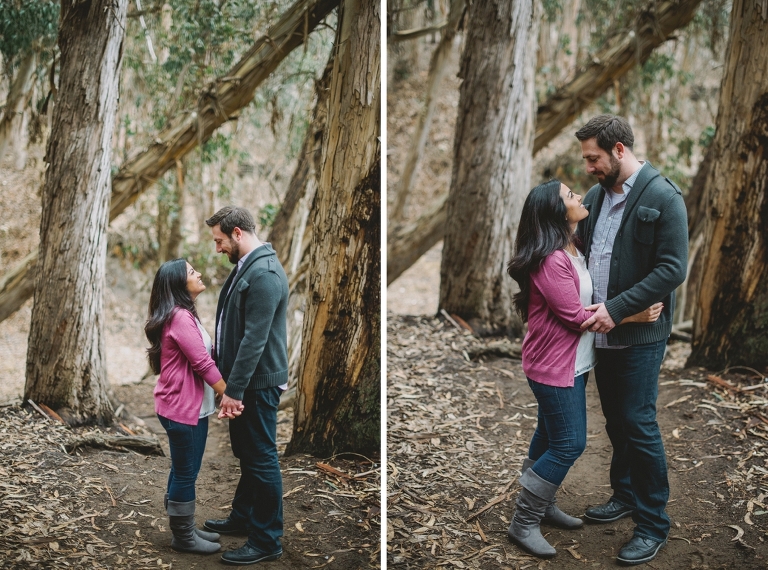 Engagement photo in eucalyptus trees