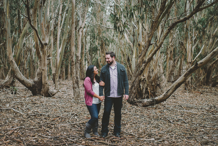 Couple in eucalyptus trees